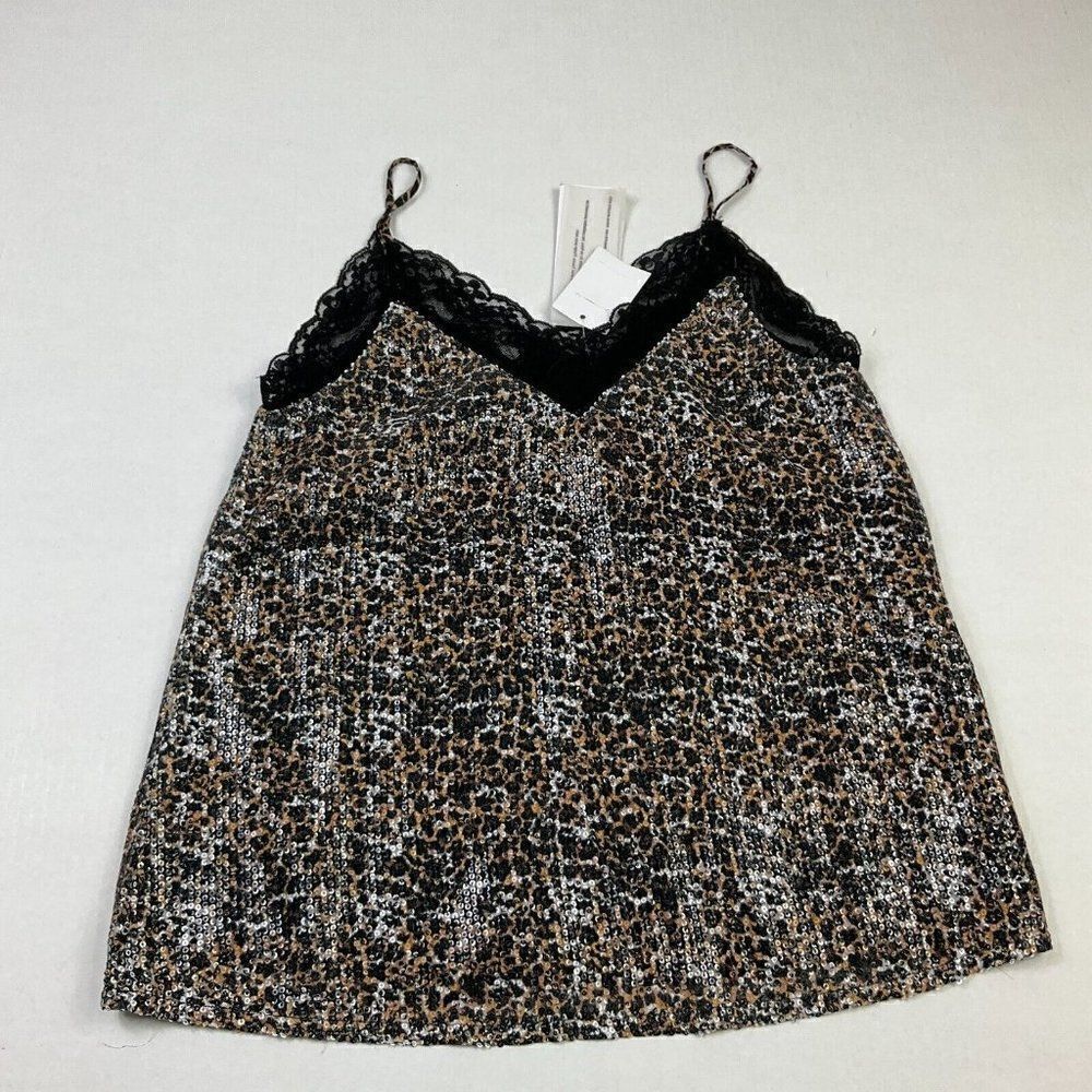 Olivia Rubin Sequin Lace Cami Tank Top Leopard V-Neck Sleeveless Size 2 US NEW
